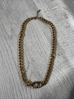 Gold-Tone Chunky Chain Necklace with CD Lettering Accent stainless steel